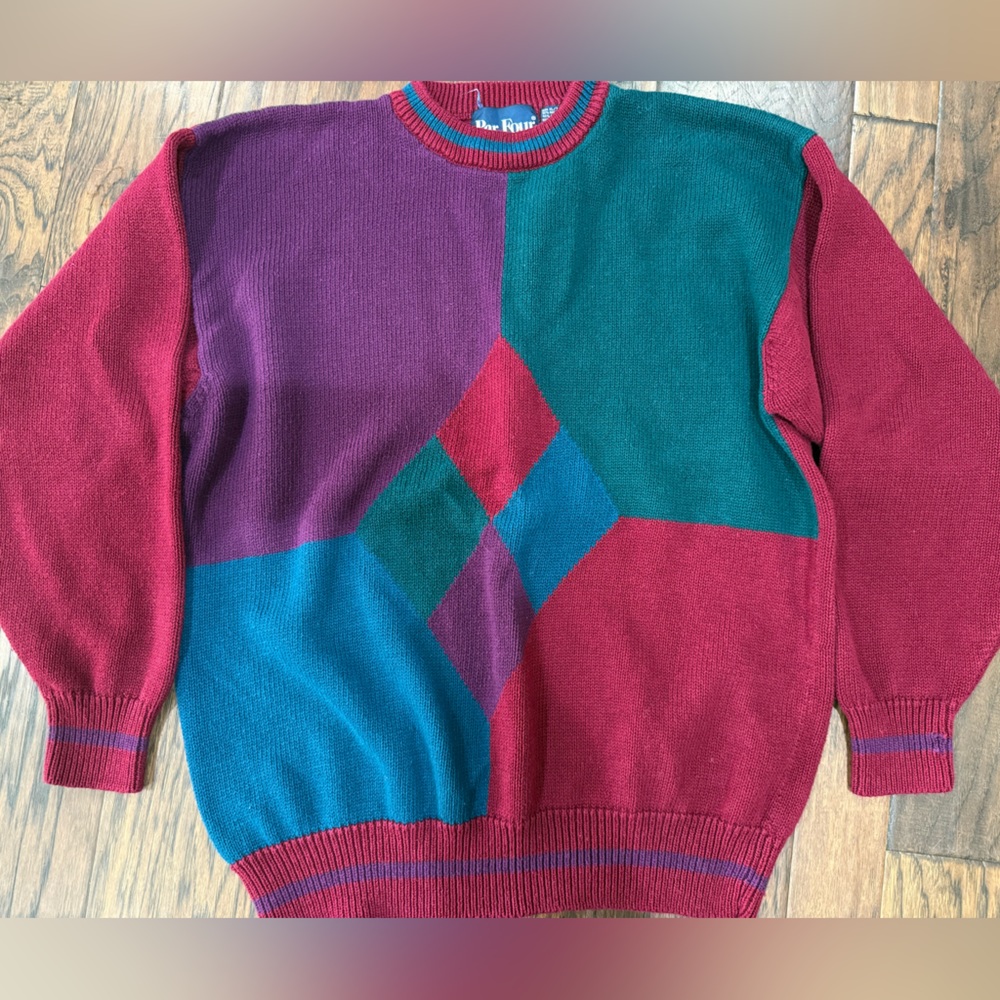 Vintage Par Four Colorblock Sweater with Geometric Design size XL/T
